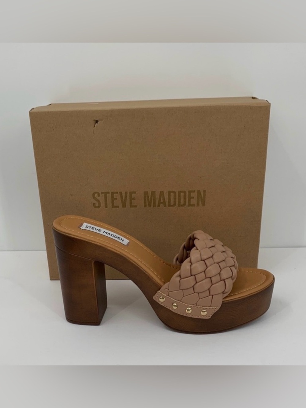 Steve Madden Tan Braided Platform Slide Heels